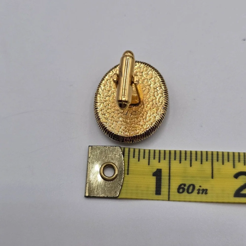 DANTE Cameo Cufflinks Boat‎ Scene Roman Ship Oval Gold Tone Mens Formal Nautical